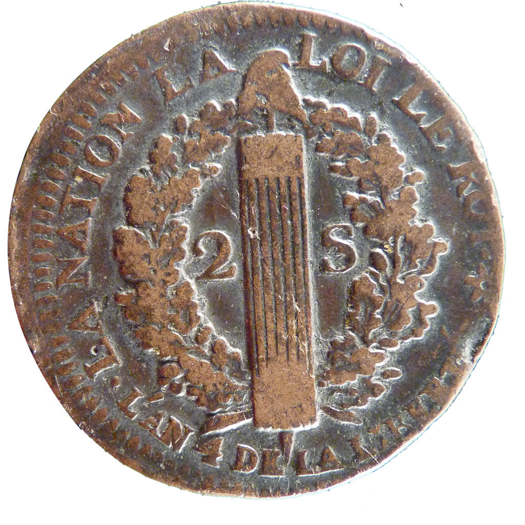 Coin, France, 2 sols français, 2 Sols, 1792, Strasbourg, VF(20-25), Bronze