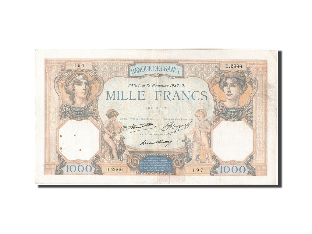 Biljet, Frankrijk, 1000 Francs, 1 000 F 1927-1940 ''Cérès et Mercure'', 1936