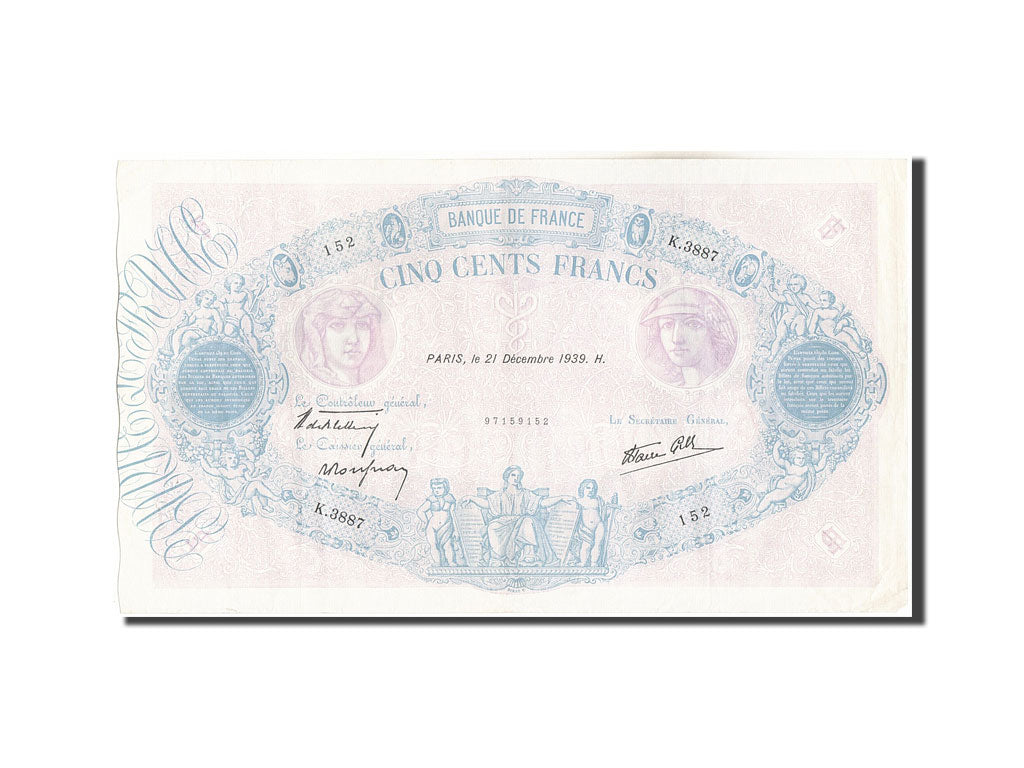 Banconote, Francia, 500 Francs, 500 F 1888-1940 ''Bleu et Rose'', 1939