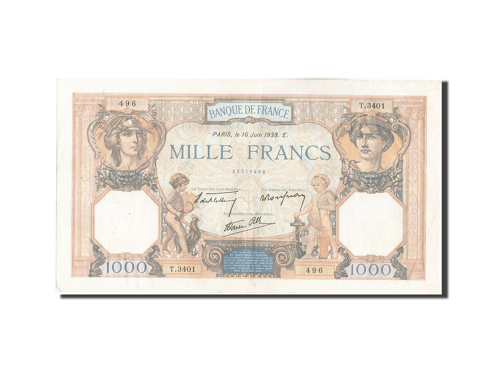 Banknote, France, 1000 Francs, 1 000 F 1927-1940 ''Cérès et Mercure'', 1938