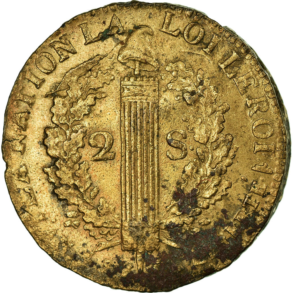 Moneta, Francja, 2 sols françois, 2 Sols, 1792, Lille, VF(30-35), Bronze