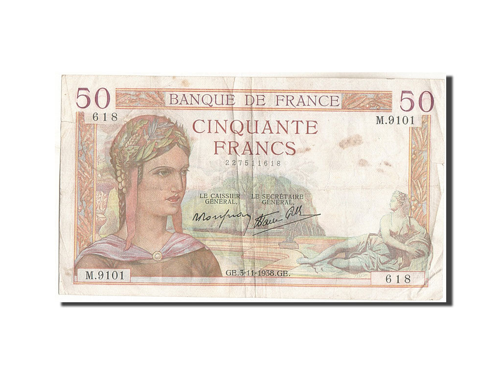 Geldschein, Frankreich, 50 Francs, 50 F 1934-1940 ''Cérès'', 1938, 1938-11-03