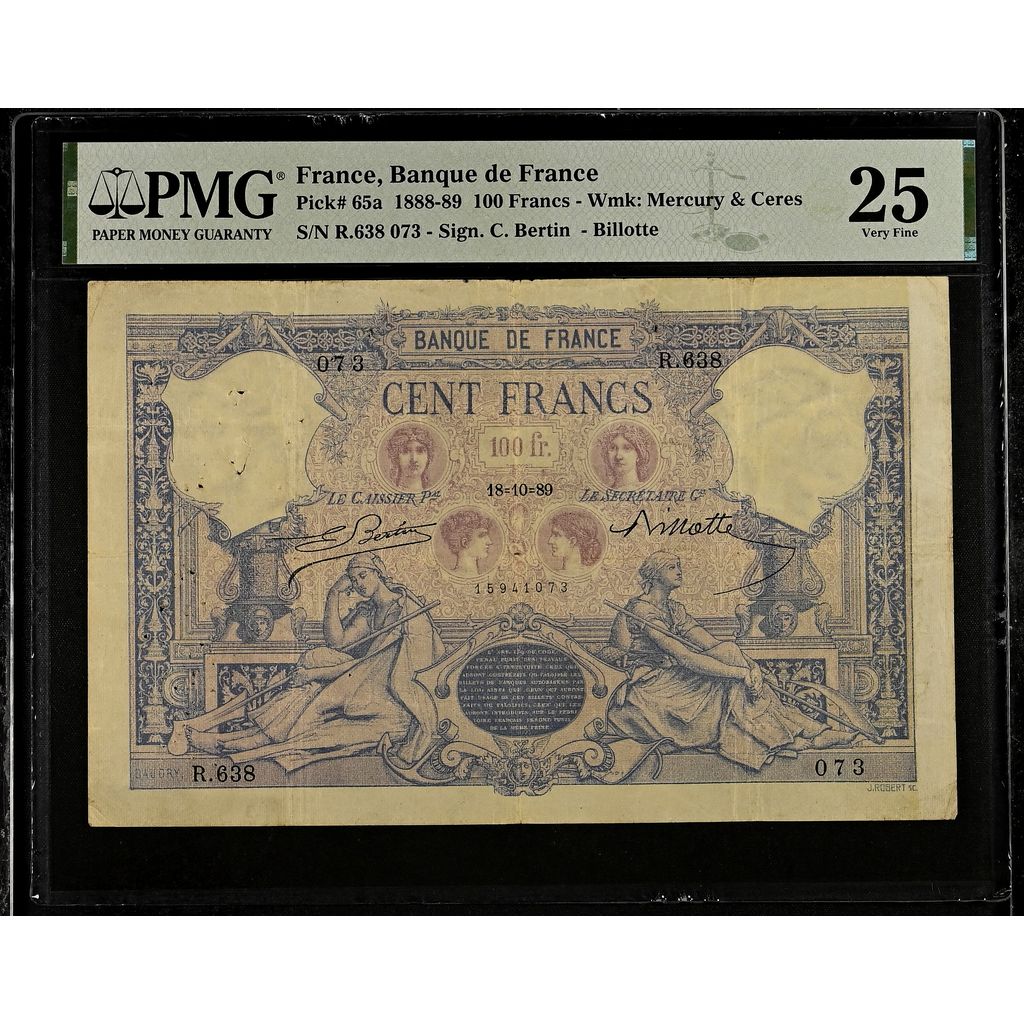 Frankrijk, 100 Francs, Bleu et Rose, 1889-10-18, R.638, VF 25, PMG