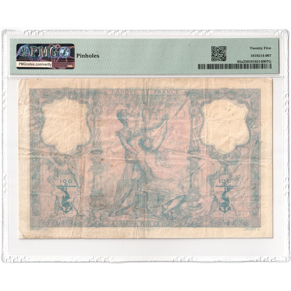 France, 100 Francs, Bleu et Rose, 1989-09-24, U.617, VF 25, PMG