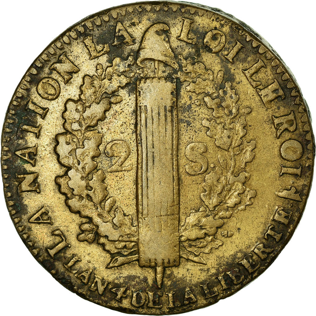 Coin, France, 2 sols françois, 2 Sols, 1792, Lille, EF(40-45), Bronze