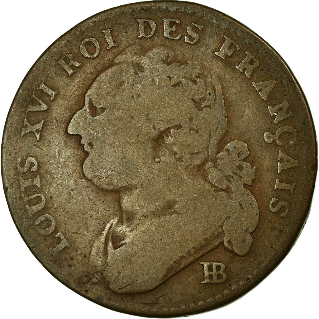 Monnaie, France, 12 deniers français, 12 Deniers, 1792, Strasbourg, TB, Bronze