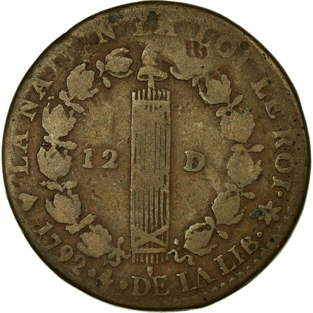 Monnaie, France, 12 deniers français, 12 Deniers, 1792, Strasbourg, TB, Bronze
