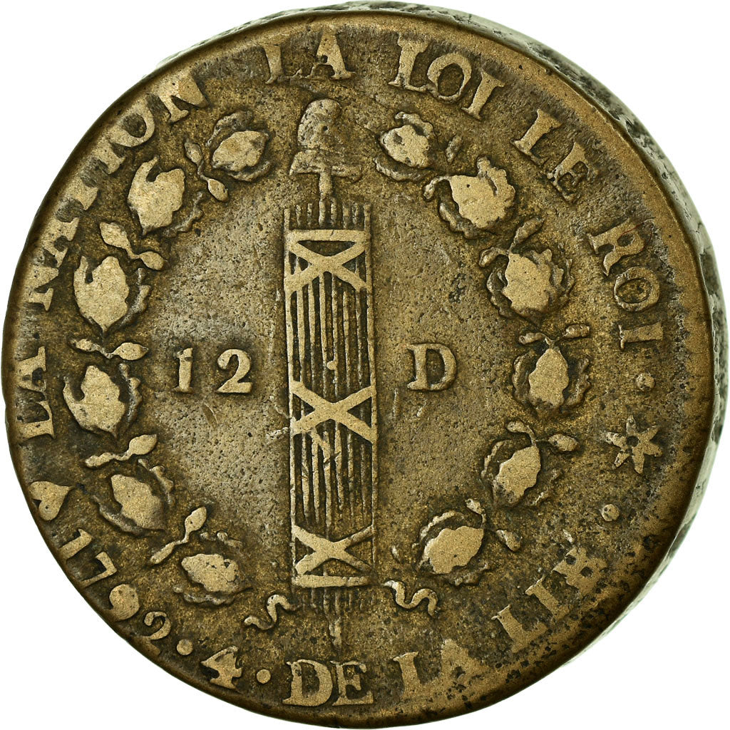 Moneda, Francia, 12 deniers français, 12 Deniers, 1792, Strasbourg, MBC