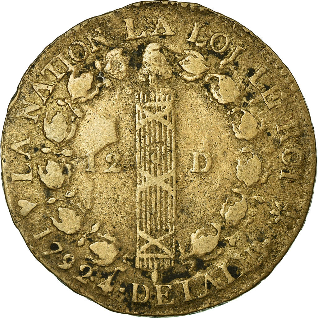 Monnaie, France, 12 deniers français, 12 Deniers, 1792, Strasbourg, TB, Bronze