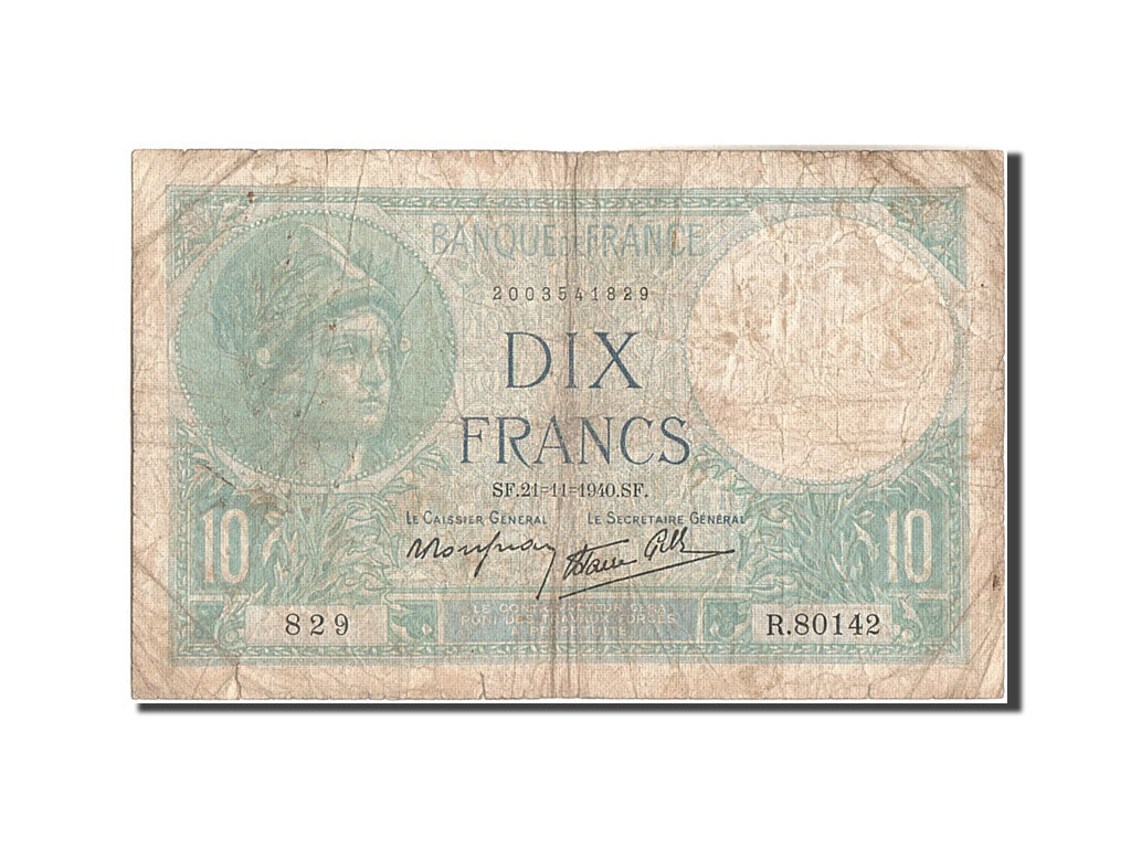 Banconote, Francia, 10 Francs, 10 F 1916-1942 ''Minerve'', 1940, 1940-11-21, B
