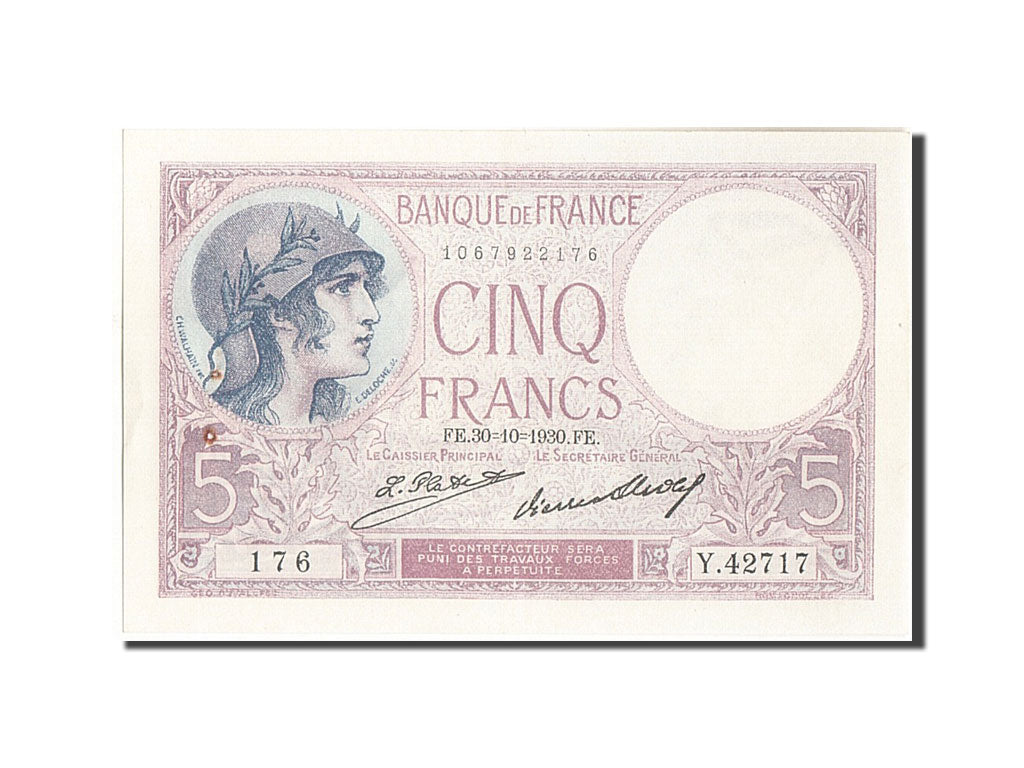 Billete, Francia, 5 Francs, 5 F 1917-1940 ''Violet'', 1930, 1930-10-30, MBC+