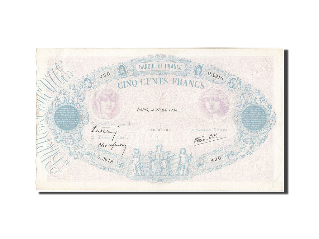 Banknote, France, 500 Francs, 500 F 1888-1940 ''Bleu et Rose'', 1938