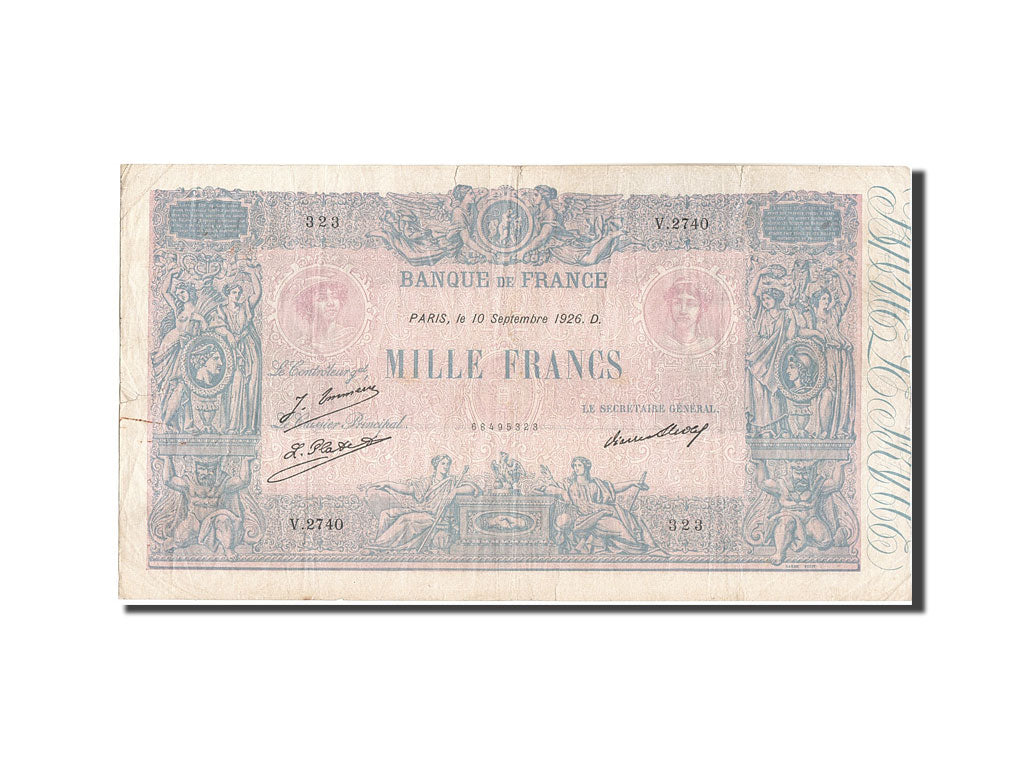 Billete, Francia, 1000 Francs, 1 000 F 1889-1926 ''Bleu et Rose'', 1926
