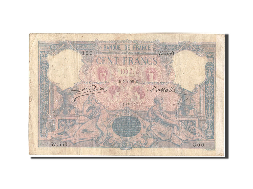 Billete, Francia, 100 Francs, 100 F 1888-1909 ''Bleu et Rose'', 1889