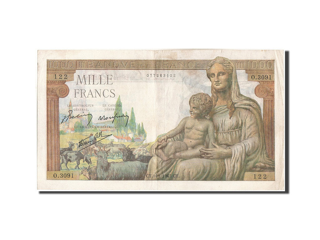 Banconote, Francia, 1000 Francs, 1 000 F 1942-1943 ''Déesse Déméter'', 1943