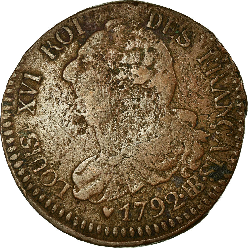 Coin, France, 6 deniers français, 6 Deniers, 1792, Strasbourg, VF(20-25)