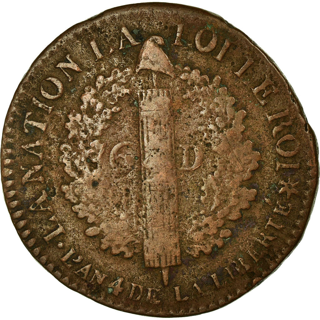 Coin, France, 6 deniers français, 6 Deniers, 1792, Strasbourg, VF(20-25)