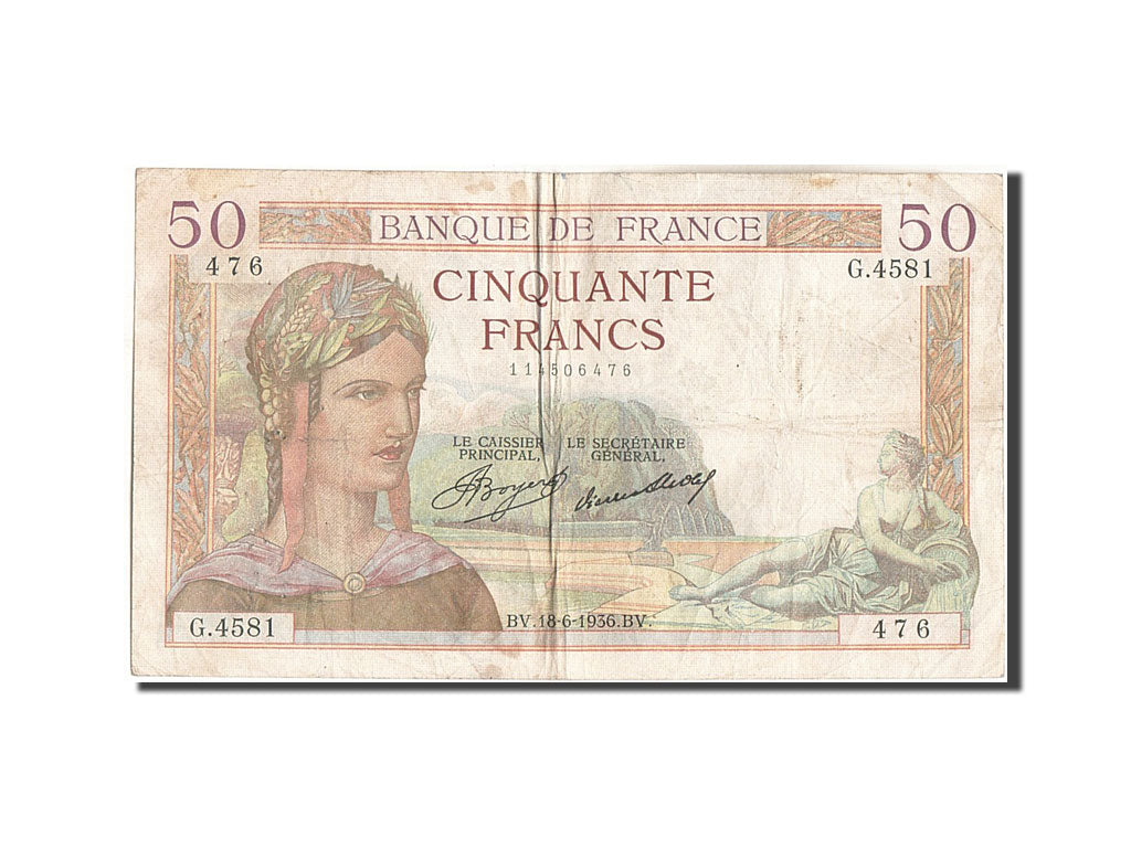 Geldschein, Frankreich, 50 Francs, 50 F 1934-1940 ''Cérès'', 1936, 1936-06-18