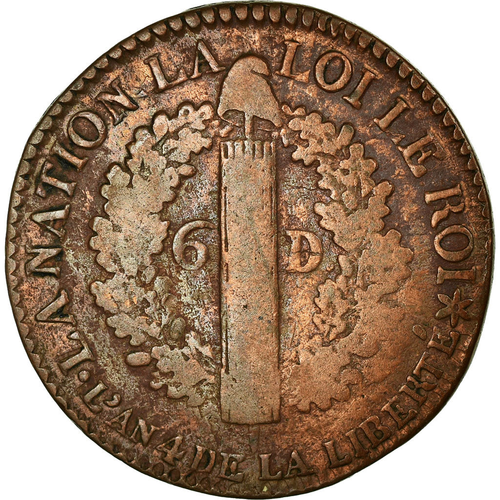 Coin, France, 6 deniers français, 6 Deniers, 1792, Strasbourg, VF(20-25)