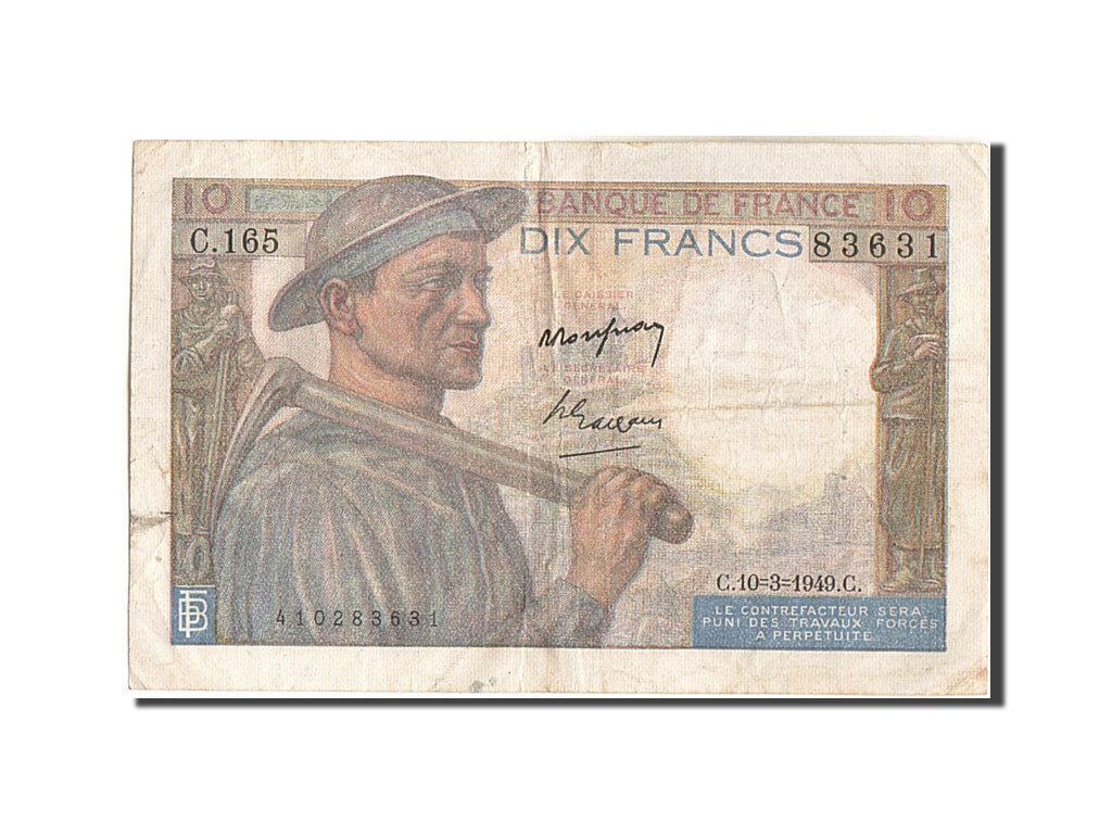 Billete, Francia, 10 Francs, 10 F 1941-1949 ''Mineur'', 1949, 1949-03-10, BC