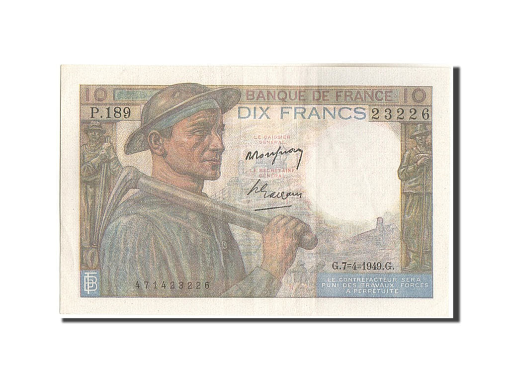 Billete, Francia, 10 Francs, 10 F 1941-1949 ''Mineur'', 1949, 1949-04-07, MBC+