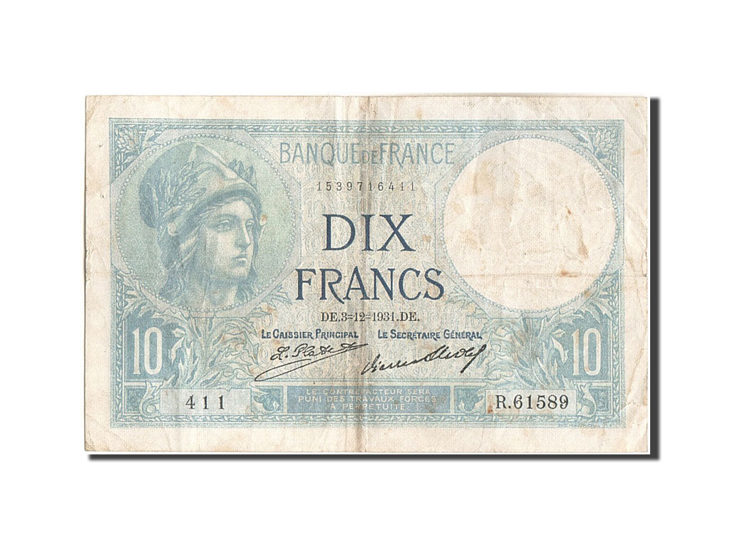Banknote, France, 10 Francs, 10 F 1916-1942 ''Minerve'', 1931, 1931-12-03