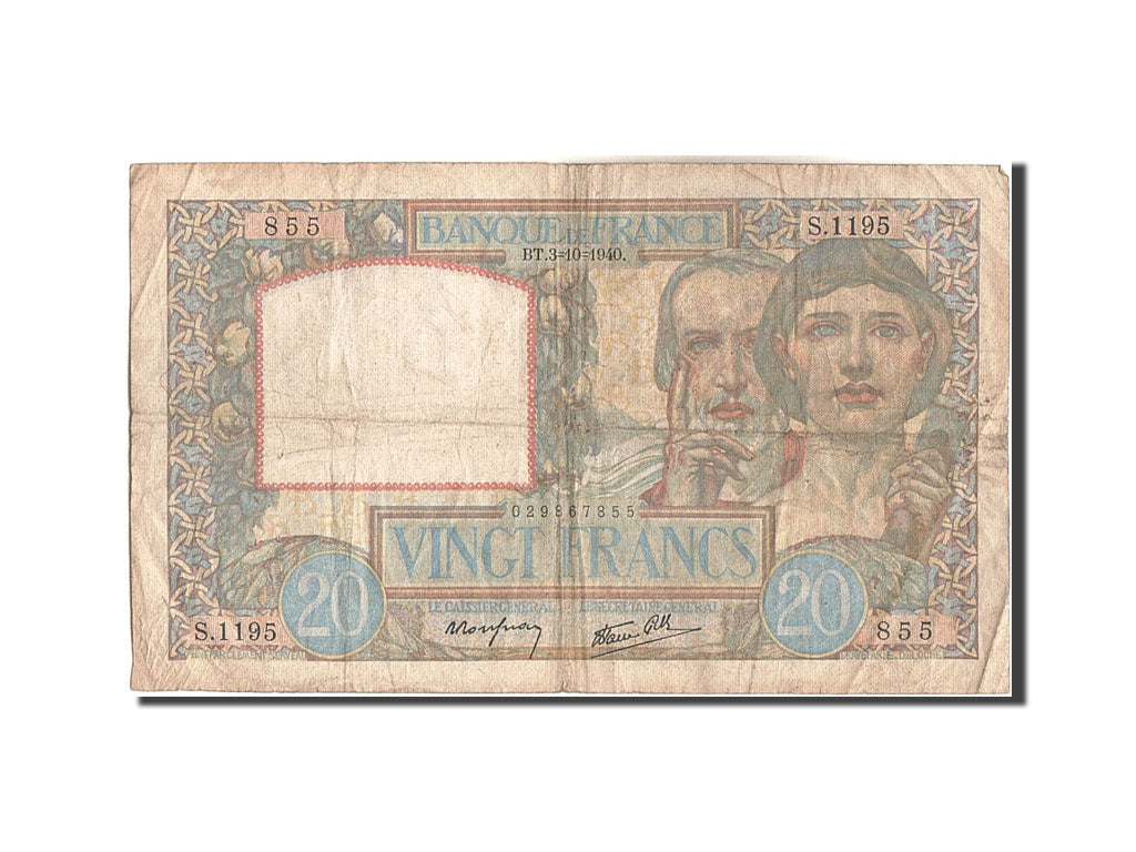 Billete, Francia, 20 Francs, 20 F 1939-1942 ''Science et Travail'', 1940