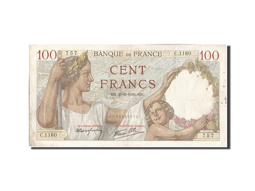 Biljet, Frankrijk, 100 Francs, 100 F 1939-1942 ''Sully'', 1939, 1939-09-21, TTB