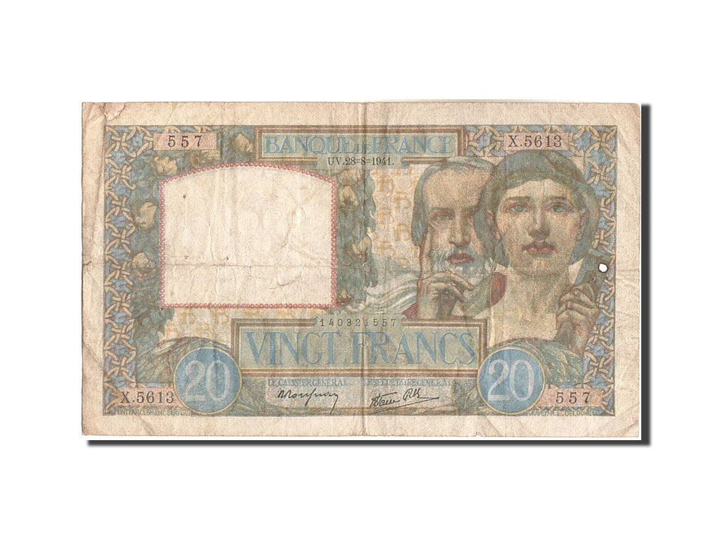 Geldschein, Frankreich, 20 Francs, 20 F 1939-1942 ''Science et Travail'', 1941