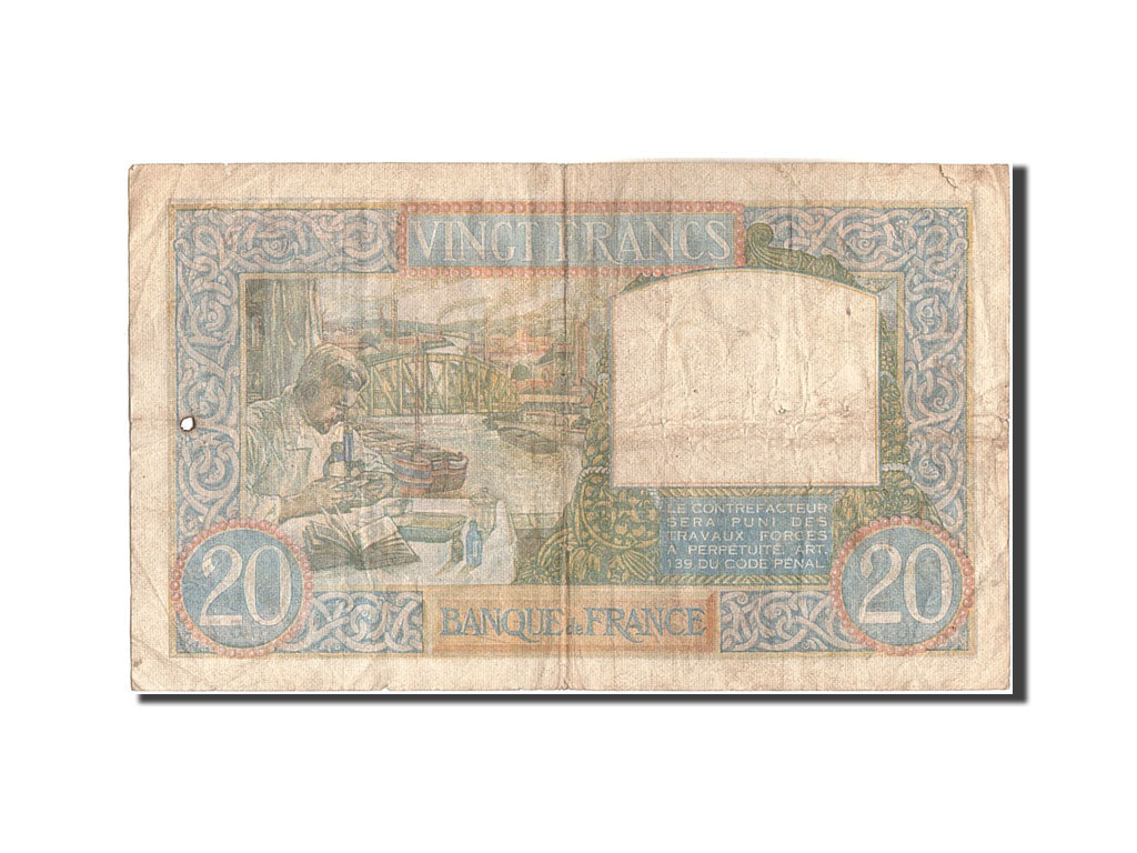 Geldschein, Frankreich, 20 Francs, 20 F 1939-1942 ''Science et Travail'', 1941