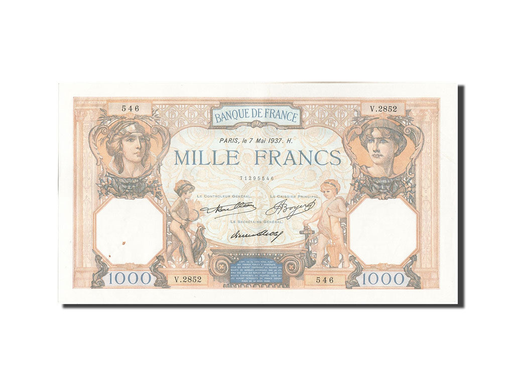 Banknote, France, 1000 Francs, 1 000 F 1927-1940 ''Cérès et Mercure'', 1937
