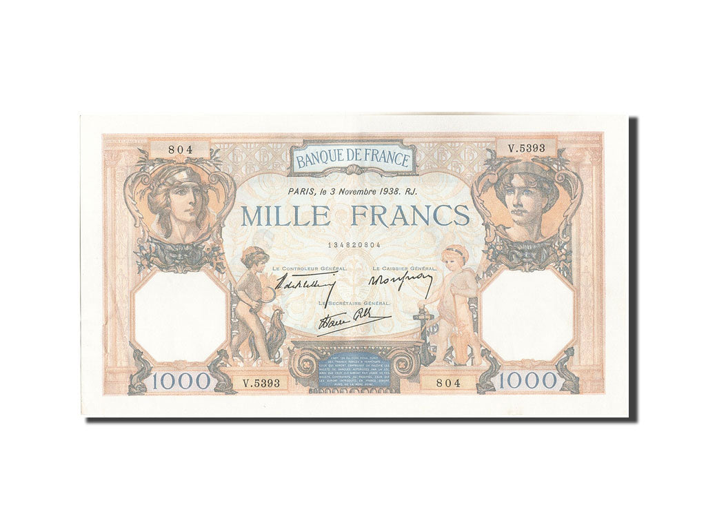 Biljet, Frankrijk, 1000 Francs, 1 000 F 1927-1940 ''Cérès et Mercure'', 1938