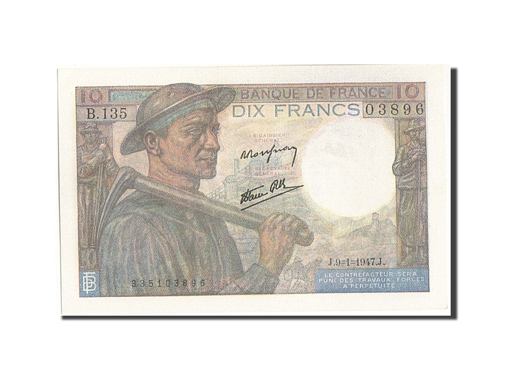 Billete, Francia, 10 Francs, 10 F 1941-1949 ''Mineur'', 1947, 1947-01-09, SC
