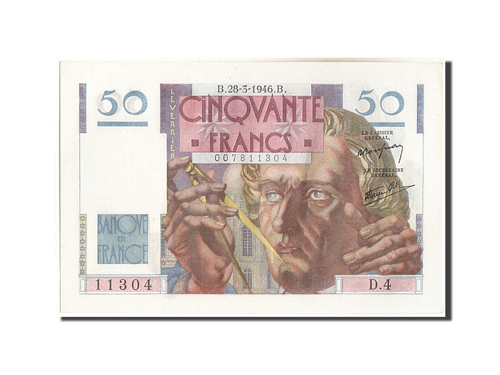 Banknot, Francja, 50 Francs, Le Verrier, 1946, 1946-03-28, UNC(65-70)