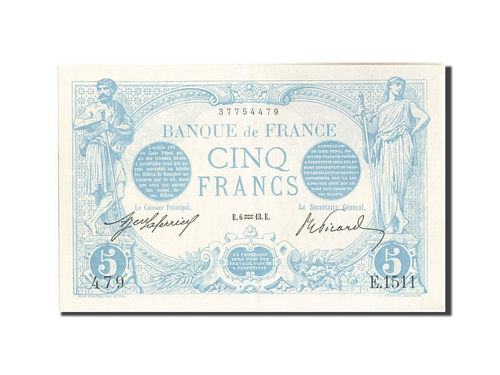 Billet, France, 5 Francs, 5 F 1912-1917 ''Bleu'', 1913, 1913-01-06, SPL