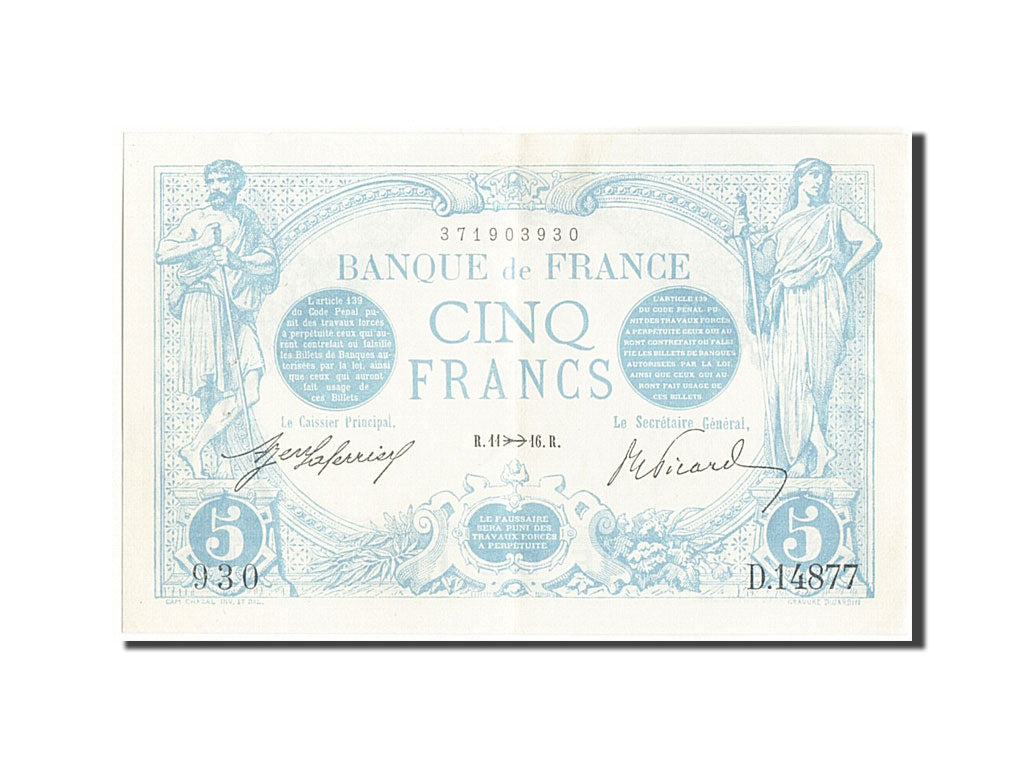 Billet, France, 5 Francs, 5 F 1912-1917 ''Bleu'', 1916, 1916-11-11, SUP+