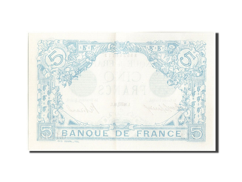 Billet, France, 5 Francs, 5 F 1912-1917 ''Bleu'', 1916, 1916-10-26, SUP+