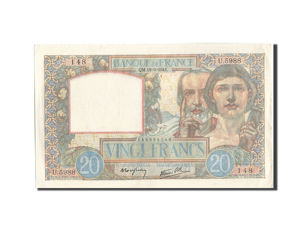 Geldschein, Frankreich, 20 Francs, 20 F 1939-1942 ''Science et Travail'', 1941