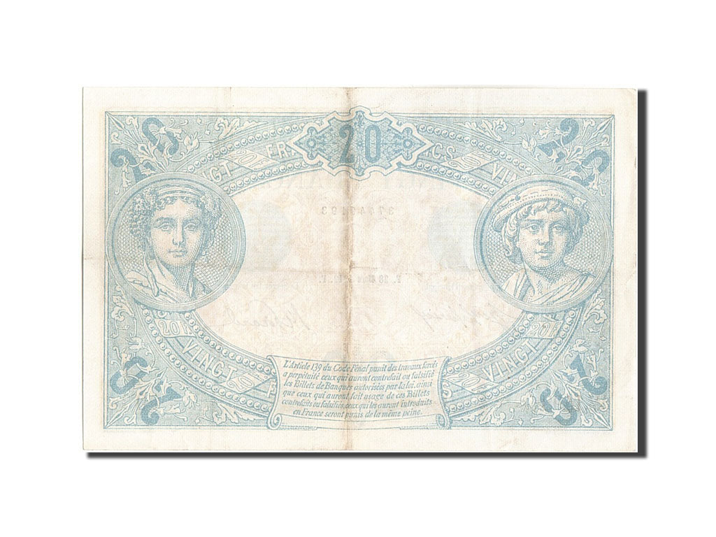Banknote, France, 20 Francs, 20 F 1905-1913 ''Bleu'', 1912, 1912-03-28