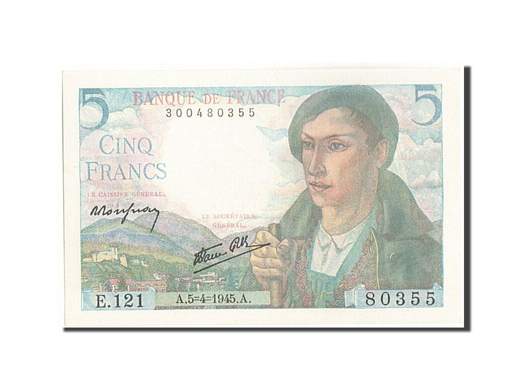 Banconote, Francia, 5 Francs, 5 F 1943-1947 ''Berger'', 1945, 1945-04-05, SPL+