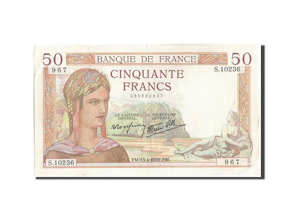 Geldschein, Frankreich, 50 Francs, 50 F 1934-1940 ''Cérès'', 1939, 1939-04-13