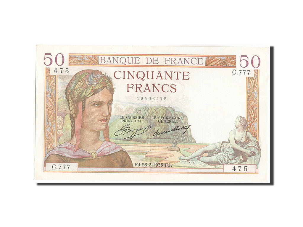 Billete, Francia, 50 Francs, 50 F 1934-1940 ''Cérès'', 1935, 1935-02-28, EBC+