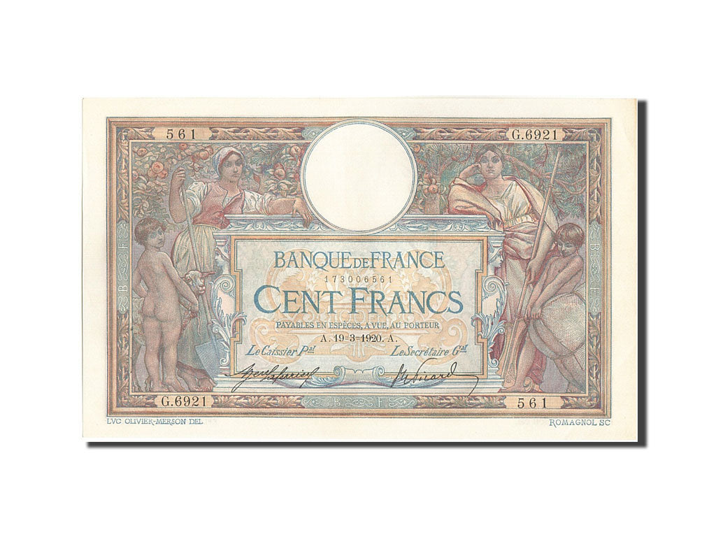 Billet, France, 100 Francs, 100 F 1908-1939 ''Luc Olivier Merson'', 1920