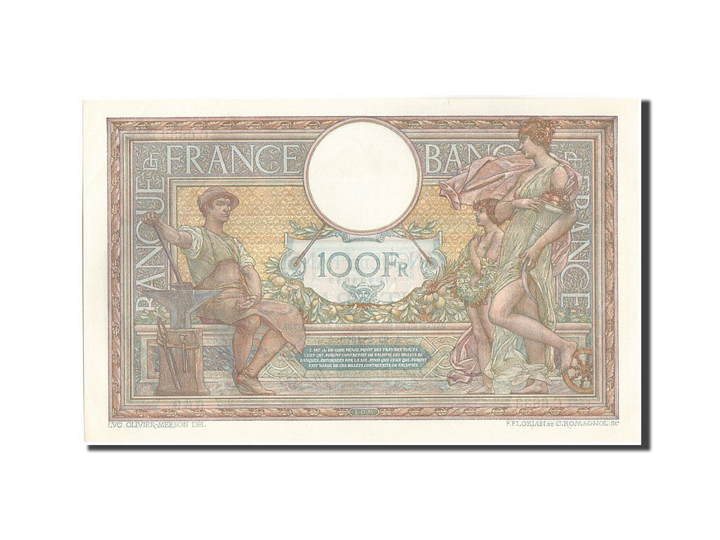 Biljet, Frankrijk, 100 Francs, 100 F 1908-1939 ''Luc Olivier Merson'', 1920