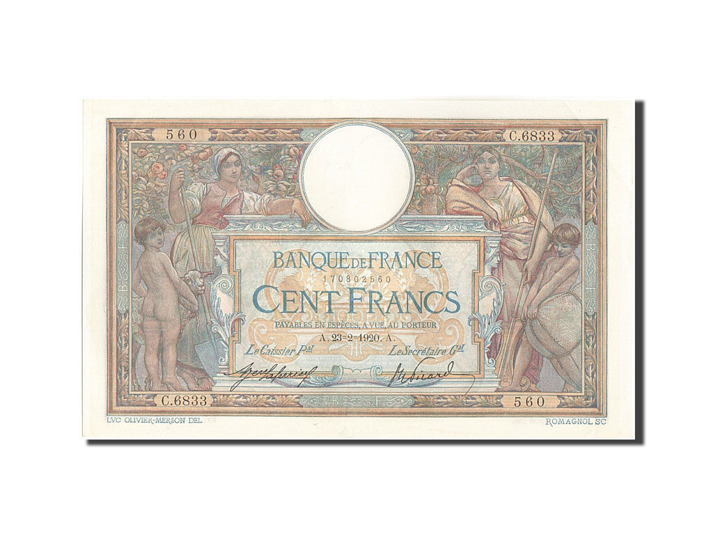 Billet, France, 100 Francs, 100 F 1908-1939 ''Luc Olivier Merson'', 1920