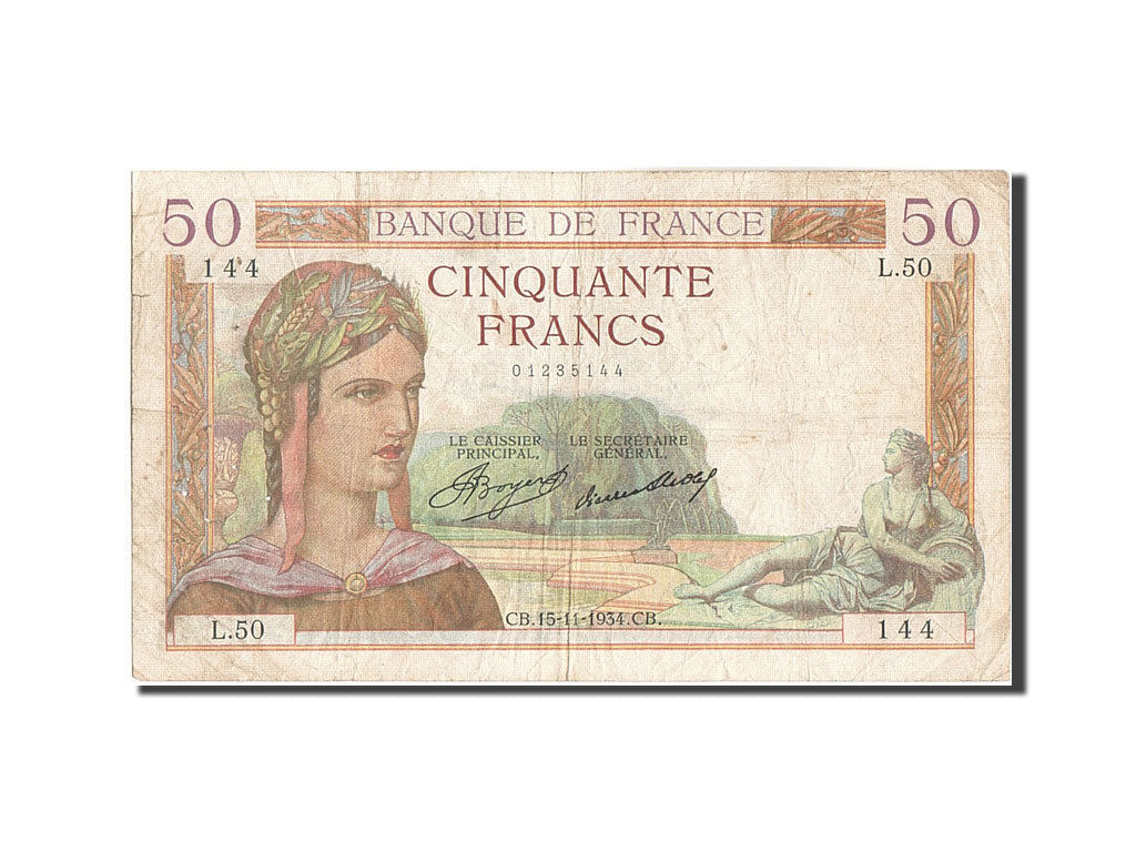 Banconote, Francia, 50 Francs, 50 F 1934-1940 ''Cérès'', 1934, 1934-11-15, MB