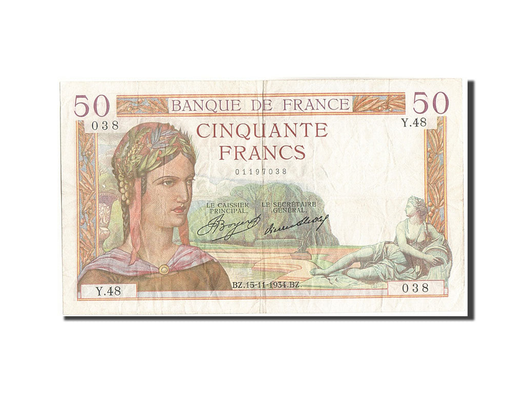 Banknote, France, 50 Francs, 50 F 1934-1940 ''Cérès'', 1934, 1934-11-15
