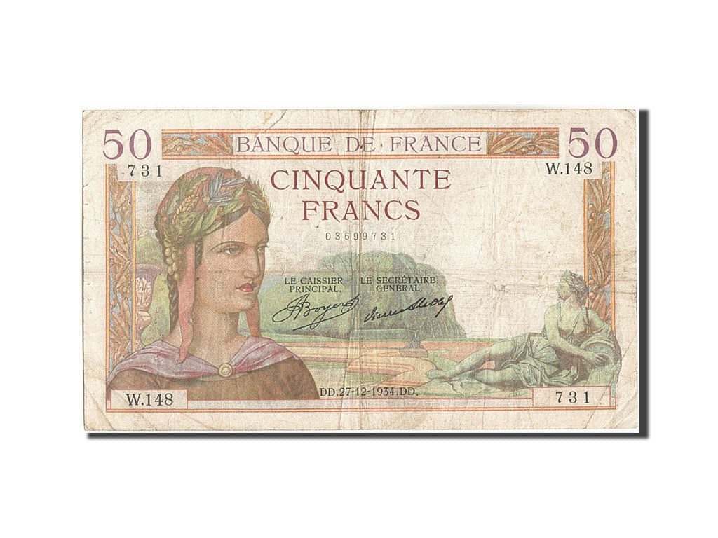Banconote, Francia, 50 Francs, 50 F 1934-1940 ''Cérès'', 1934, 1934-12-27, MB