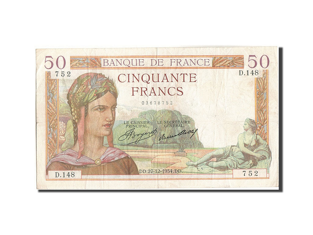 Geldschein, Frankreich, 50 Francs, 50 F 1934-1940 ''Cérès'', 1934, 1934-12-27