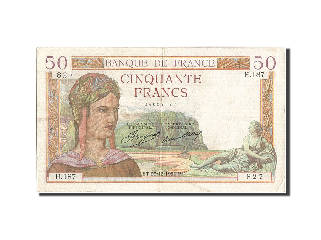 Frankreich, 50 Francs, Cérès, 1934-12-27, H.187, S+